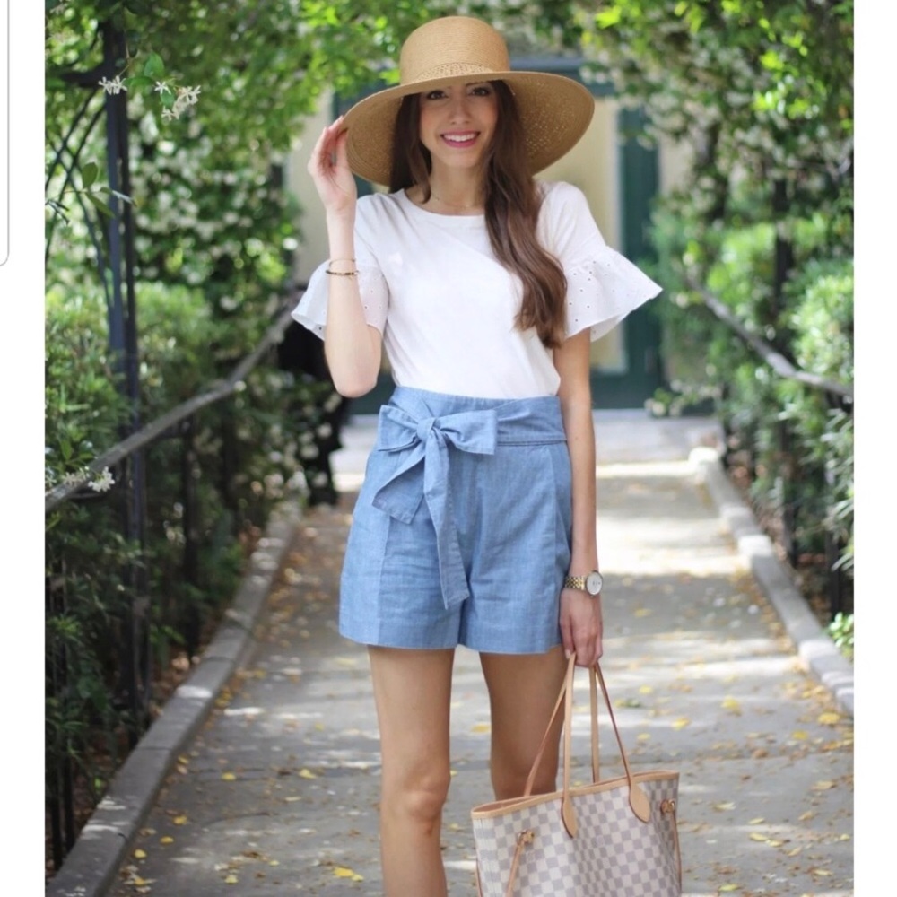 Jcrew chambray cotton tie-waist short size 8